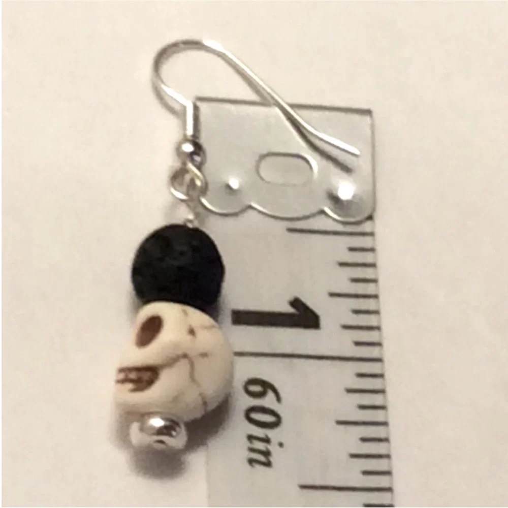 HANDMADE Halloween Holiday DAY Of The DEAD Essential Oil Skull BEAD Earrings